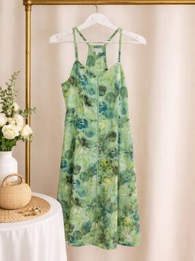 Y2K Candie’s Green Floral Strappy Dress Size 9 Fit & Flare